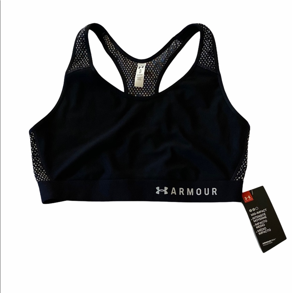Under Armor Black Mid Impact Racerback Sports Bra